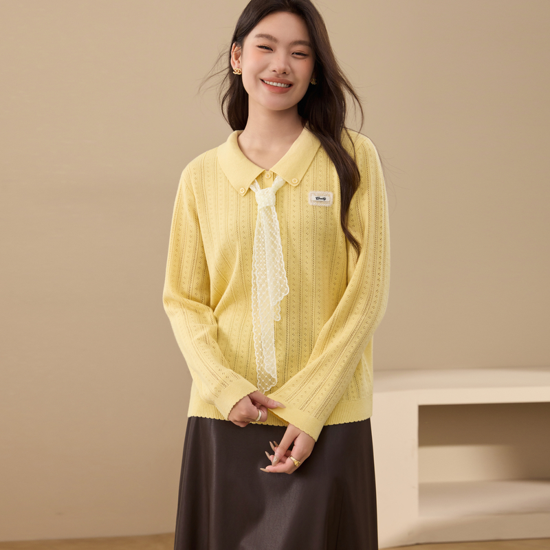【蕾丝丝巾针织衫】纤莉秀大码女装温柔百搭上衣胖mm2025秋装新款