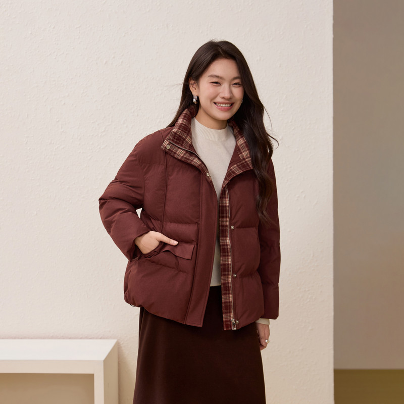 【格纹双拼】时髦立领内里保暖面包棉服纤莉秀大码女装胖mm冬新款,女装/女士精品,大码棉服,淘宝优惠券,粉丝福利购,淘宝优惠卷