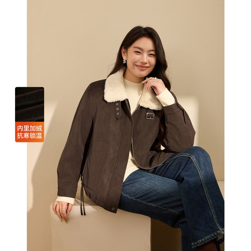 【加绒保暖PU皮衣】纤莉秀大码女装复古个性保暖外套胖mm冬装新款