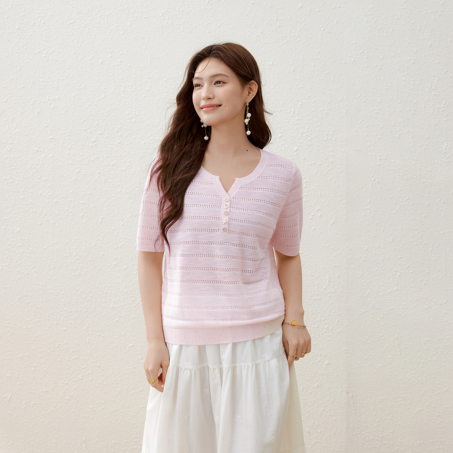 【夏日青提】薄款亨利领显瘦针织衫纤莉秀大码女装胖mm2026夏新款