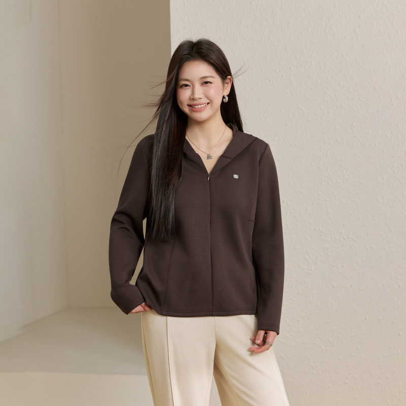 【拉链开衫卫衣】纤莉秀大码女装休闲运动连帽外套胖mm2026春新款