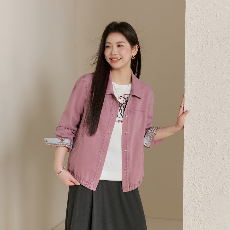 【设计感印花纯棉外套】纤莉秀大码女装时髦百搭开衫胖mm春装新款