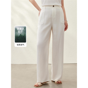 【老钱风亚麻阔腿裤】莱赛尔混纺松紧腰裤子纤莉秀大码胖mm夏新款