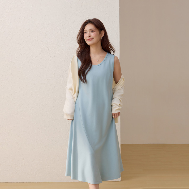 【直筒背心裙】纤莉秀大码女装慵懒随性圆领连衣裙胖mm2026春新款