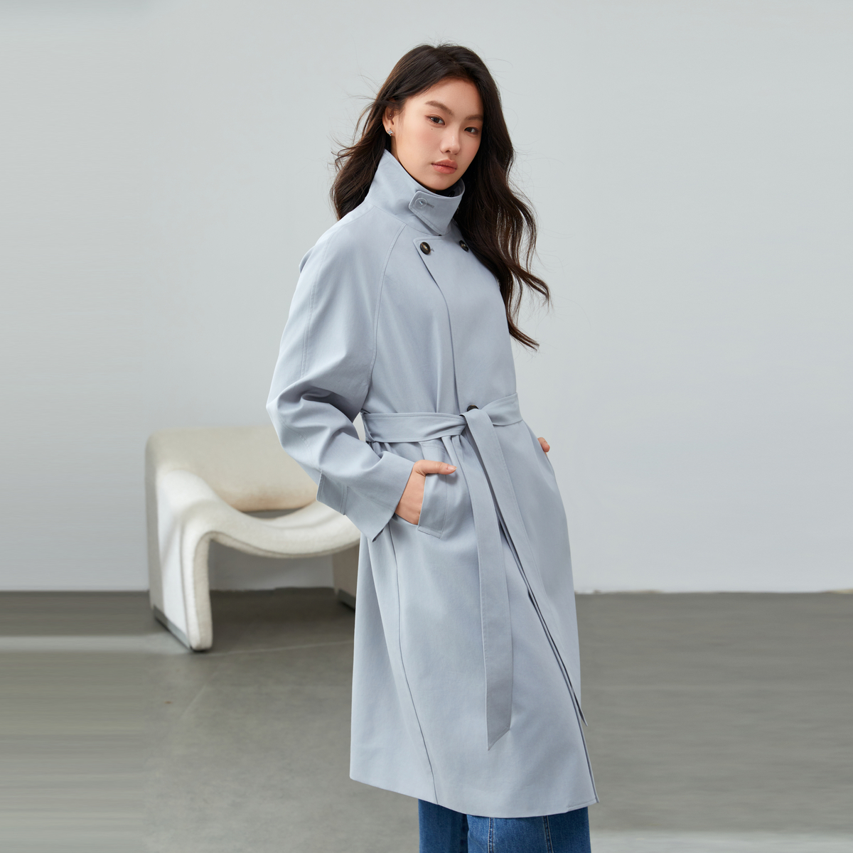 【氛围感莱赛尔棉斜纹气质风衣】纤莉秀大码女装胖mm2025春装新款