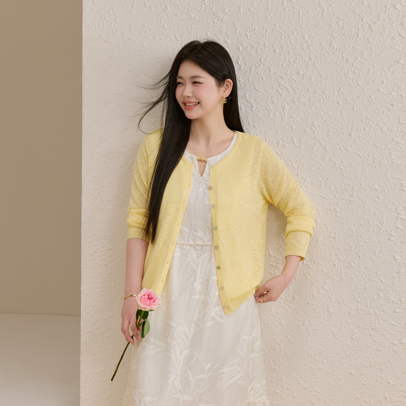 【软糯薄款针织衫】纤莉秀大码女装简约百搭开衫胖mm2026夏装新款