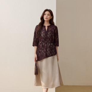 套装 垂感吊带连衣裙花边罩衫 纤莉秀大码 女装 新款 胖mm夏装 轻雾