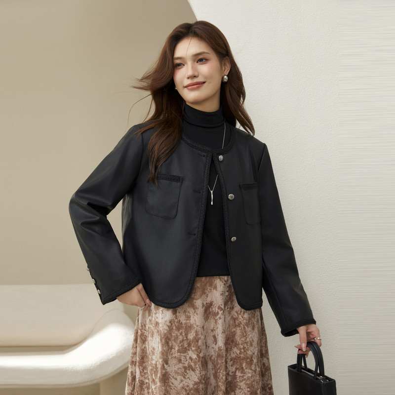 纤莉秀大码女装设计感气质小众个性百搭皮衣外套胖mm2024秋装新款