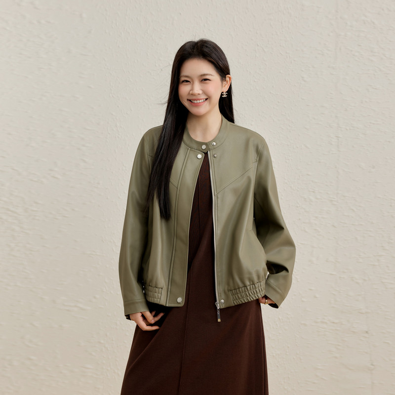 【街头风PU皮外套】纤莉秀大码女装时髦酷飒开衫胖mm2026春装新款