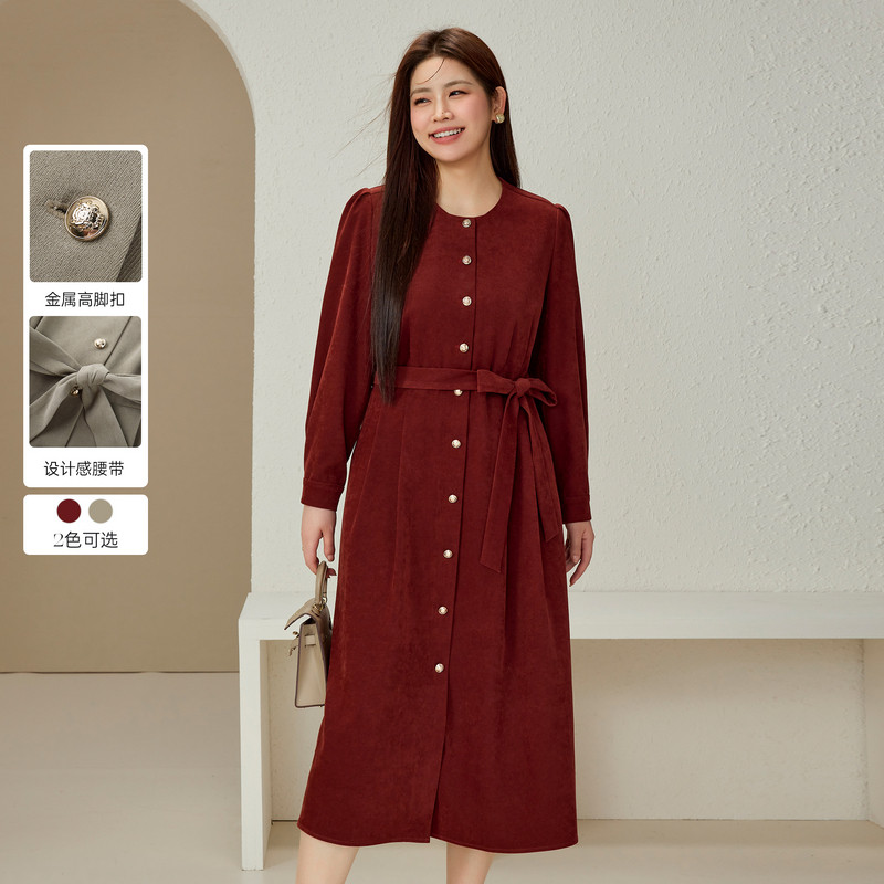 纤莉秀大码女装法式优雅知性大方收腰显瘦连衣裙胖mm2024冬装新款