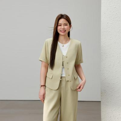 【轻职风时髦知性舒适两件套装】纤莉秀大码女装胖mm2025夏装新款