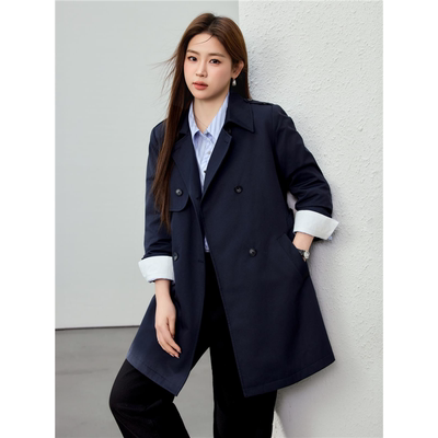 【设计感松紧腰慵懒气质风衣】纤莉秀大码女装胖mm2025春装新款