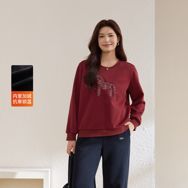 【马上有钱】时髦重工刺绣圆领套头卫衣纤莉秀大码女装胖mm冬新款,女装/女士精品,大码内搭,淘宝优惠券,粉丝福利购,淘宝优惠卷