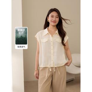 莱赛尔亚麻时尚 胖mm夏装 通勤知性百搭衬衫 女装 新款 纤莉秀大码