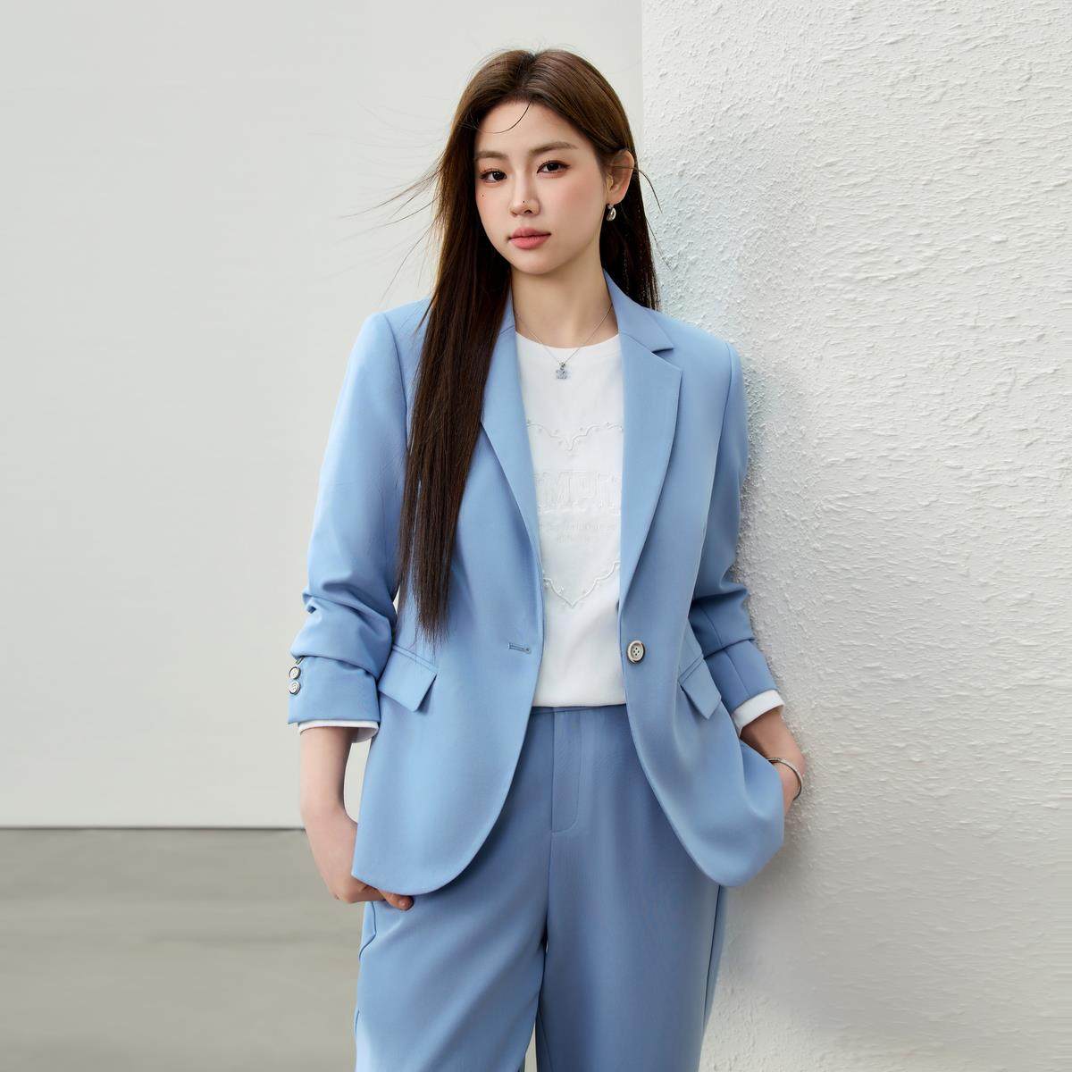 【知性气质轻职风西装两件套装】纤莉秀大码女装胖mm2025春装新款