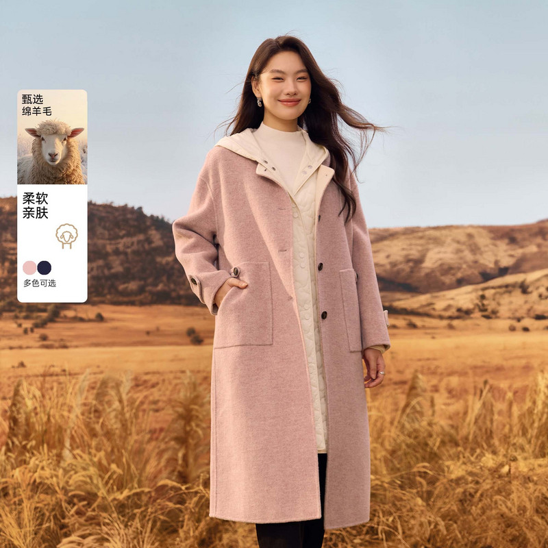 【韩系气质双面毛呢外套】纤莉秀大码女装时髦圆领大衣胖mm冬新款