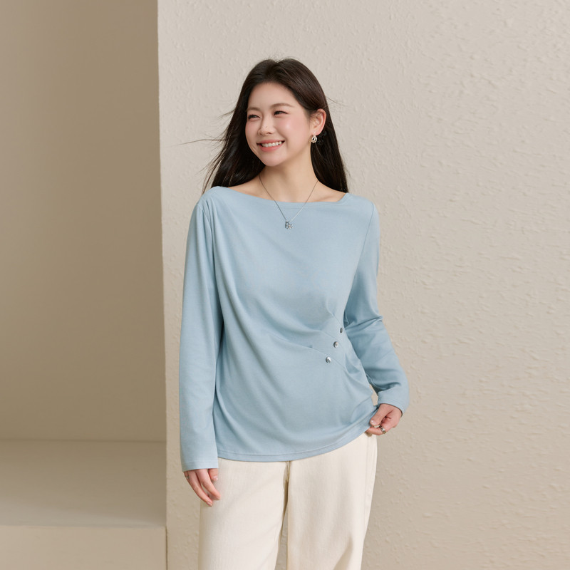 【轻熟风船领T恤】纤莉秀大码女装气质显瘦上衣胖mm2026春装新款