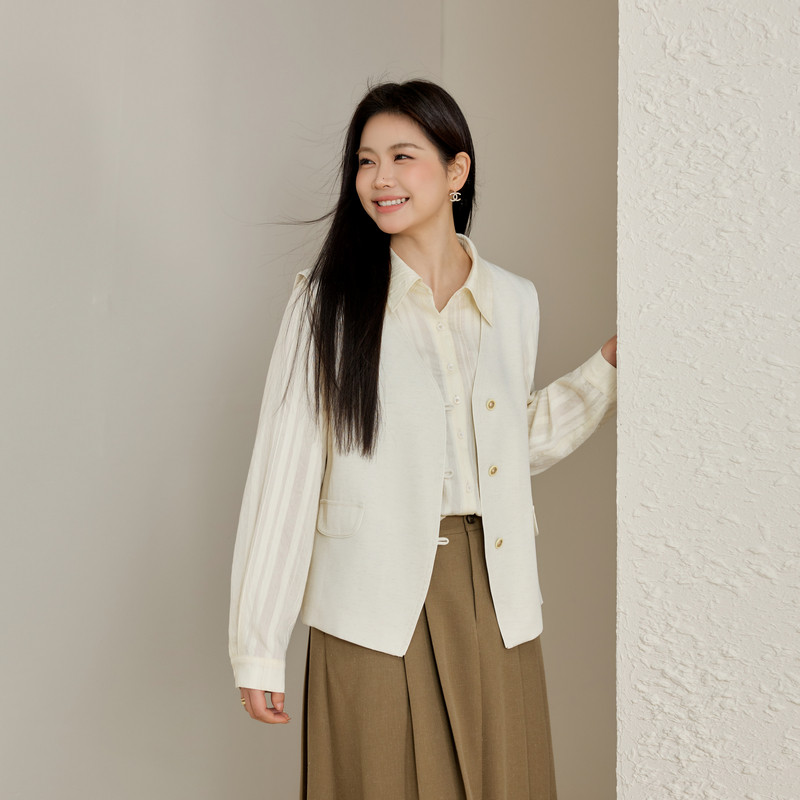 【轻奢气质套装】纤莉秀大码时尚马甲法式衬衫两件套胖mm春装新款