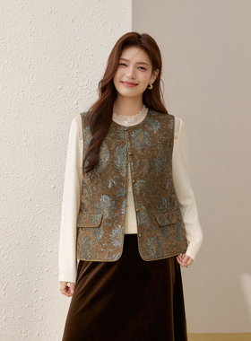 【露华浓】新中式提花叠穿马甲外套纤莉秀大码女装胖mm2026春装款