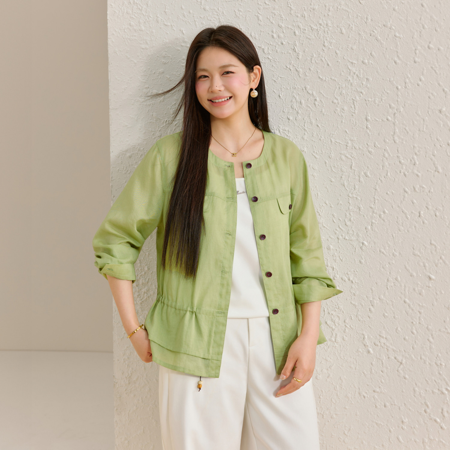 【宽松薄款外套】松弛感通勤长袖上衣纤莉秀大码女装胖mm夏装新款