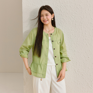 【宽松薄款外套】松弛感通勤长袖上衣纤莉秀大码女装胖mm夏装新款