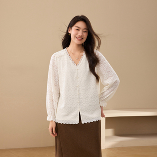 优雅别致上衣胖mm秋装 女装 纤莉秀大码 新款 复古洋气精美蕾丝衫