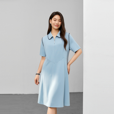 【时髦洋气设计感撞色翻领连衣裙】纤莉秀大码女装胖mm2025夏新款