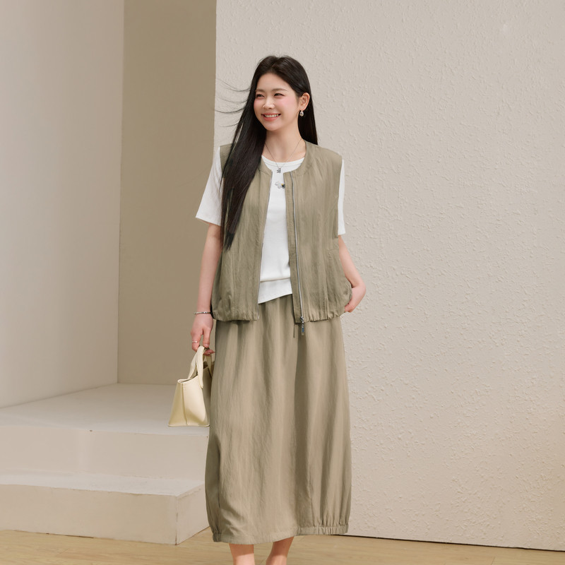 【老钱风套装】纤莉秀大码女装慵懒宽松舒适两件套胖mm2026夏新款