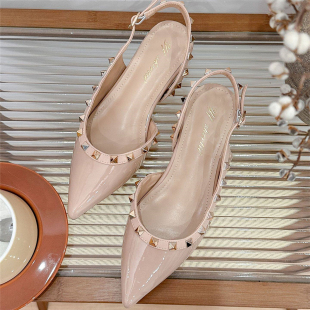 外穿增高5cm漆皮铆钉坡跟凉鞋 性感尖头后绊带拖鞋 女 新款 2026夏季