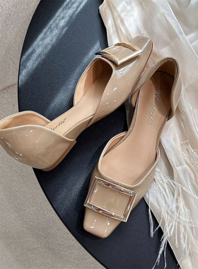 2026新款夏季内增高网红rv方扣外穿小香风方头平底单鞋中空凉鞋女