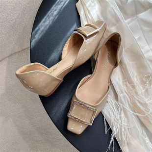 2026新款夏季内增高网红rv方扣外穿小香风方头平底单鞋中空凉鞋女