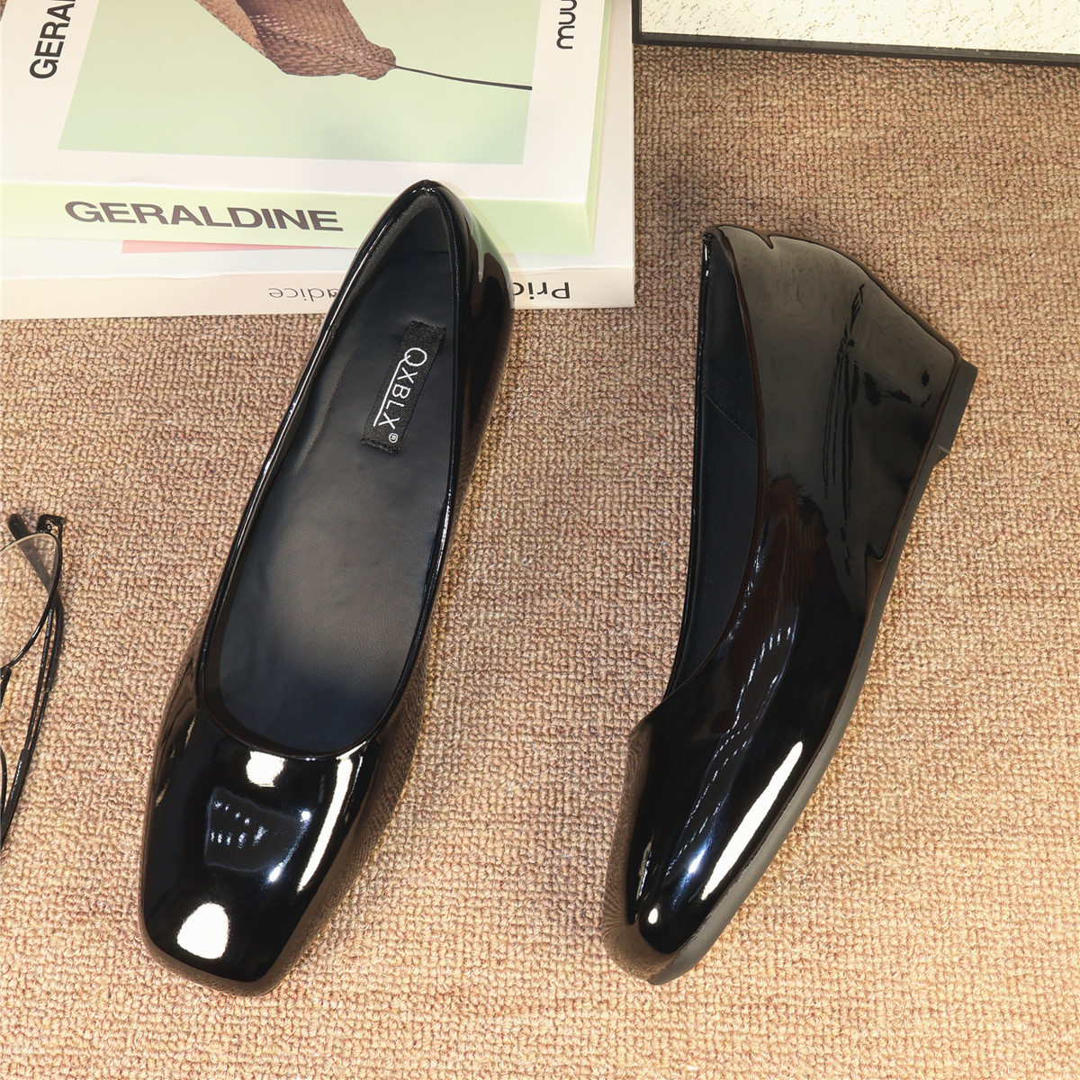 空姐工作鞋女黑色漆皮软底舒适上班鞋久站不累脚职业面试方头单鞋