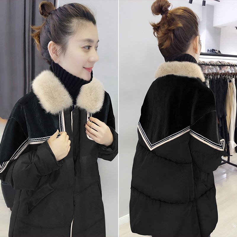设计感小众黑色毛领外套中长款加厚棉服女秋冬季新款2025欧洲站潮