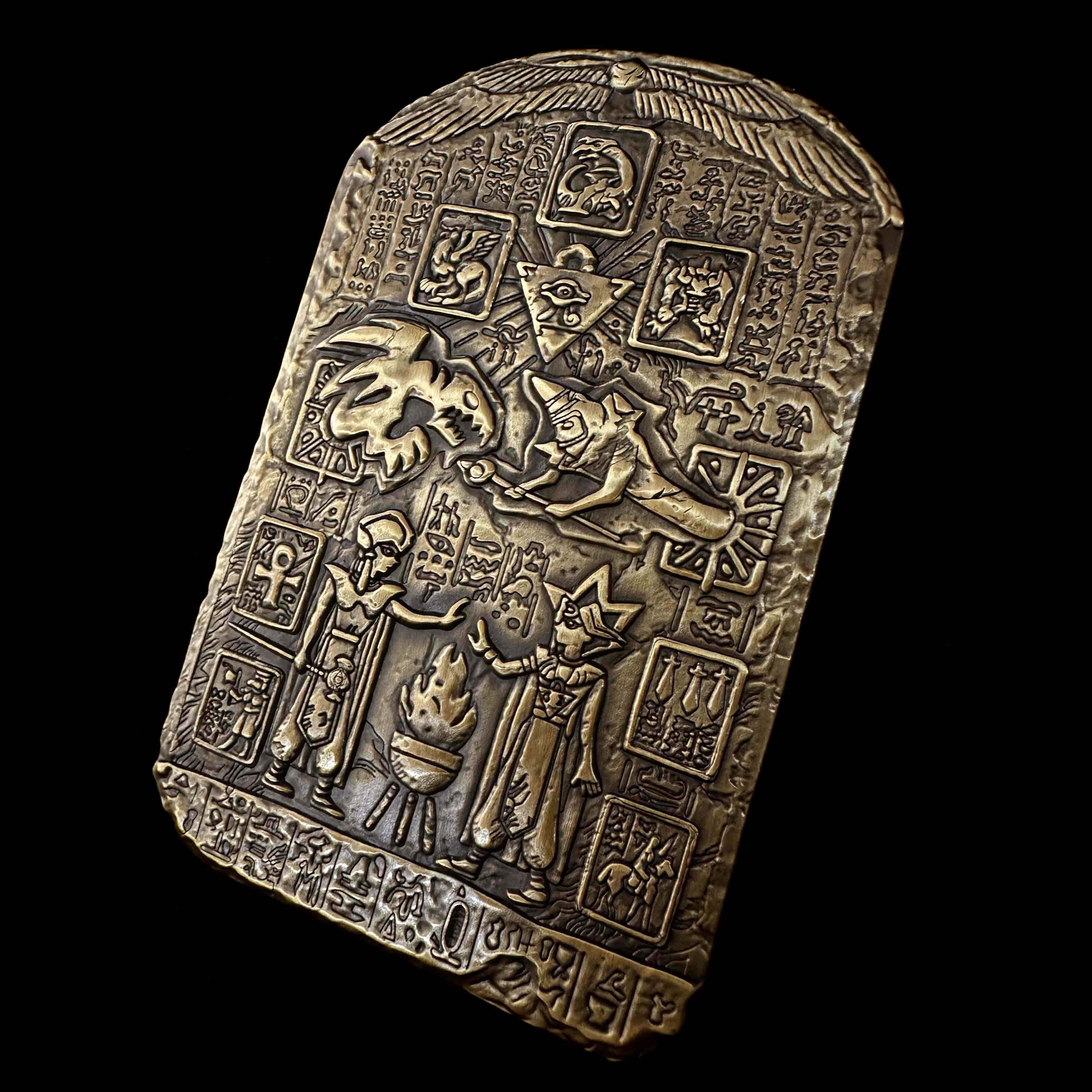 自制diy游戏王dm三幻神青眼白龙记忆石板做旧金属古铜色生日礼物