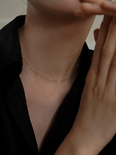 新款波光粼粼925纯银镀14k金素链项链冷淡风小众设计感叠戴锁骨链