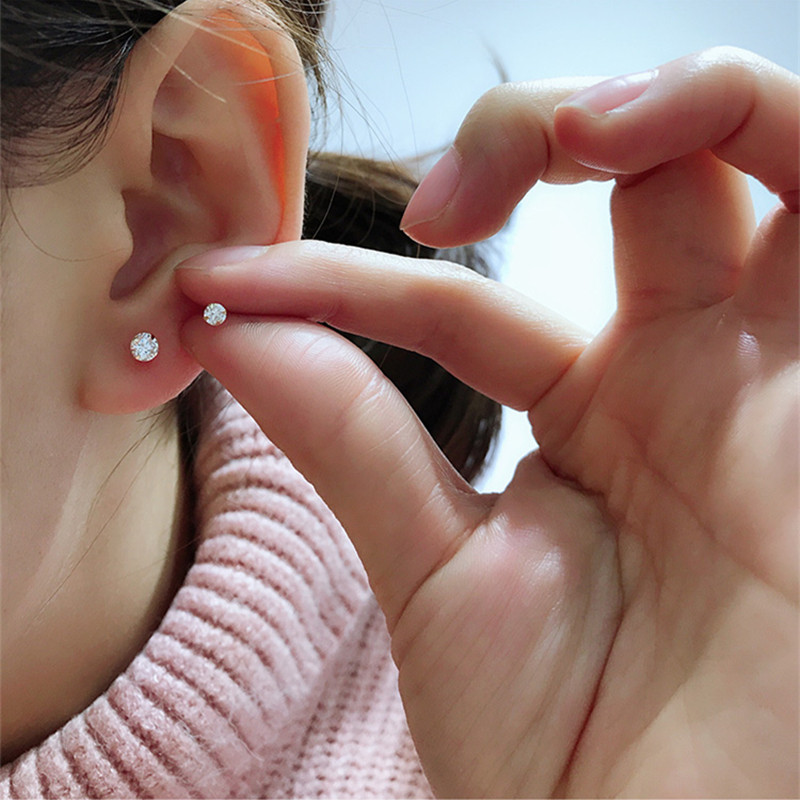 韩国14k包金闪亮迷你四爪镶锆石耳钉女百搭款 气质简约耳饰耳骨钉