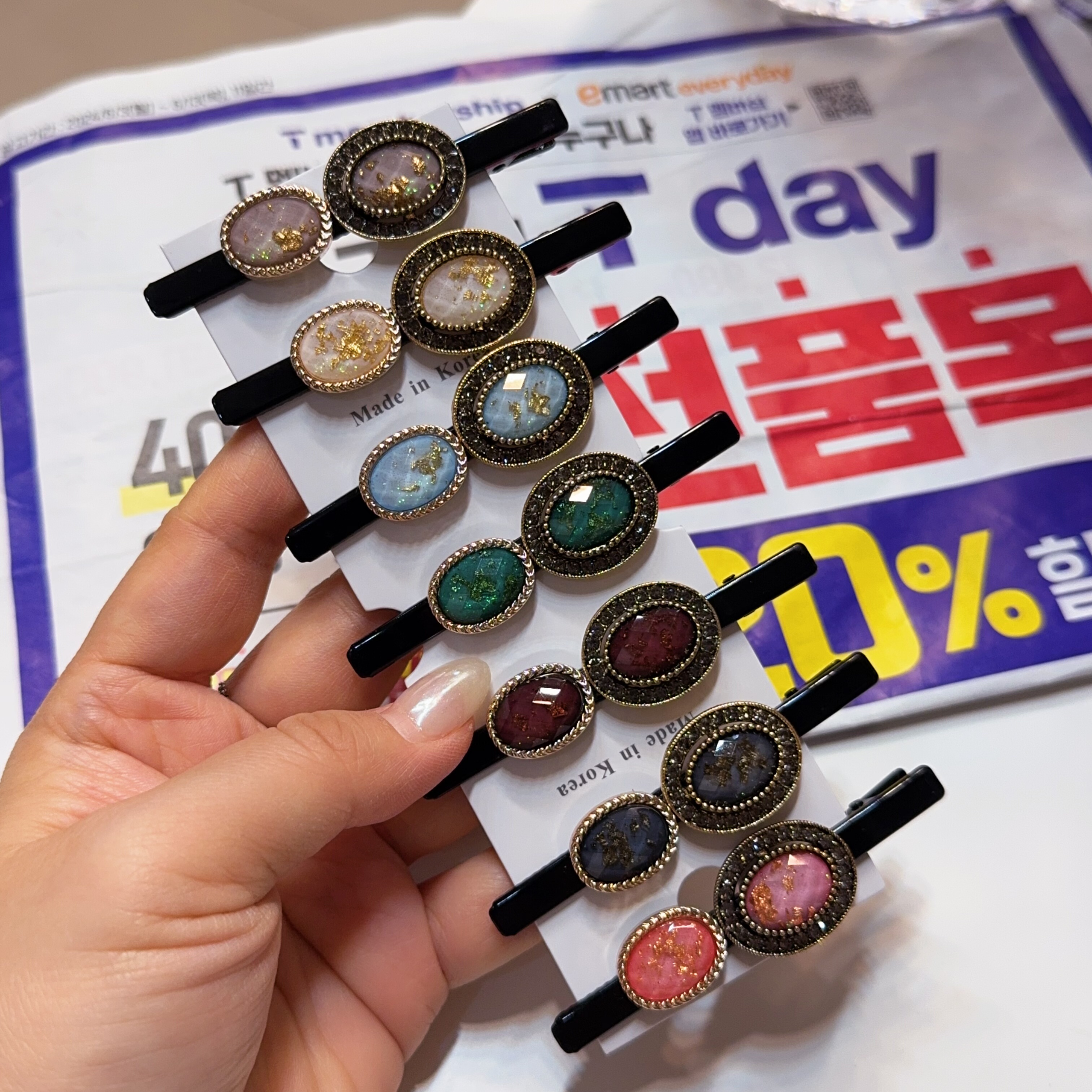 韩国东大门进口金箔水钻鸭嘴夹/刘海夹/侧边夹7cm高级发夹碎发夹