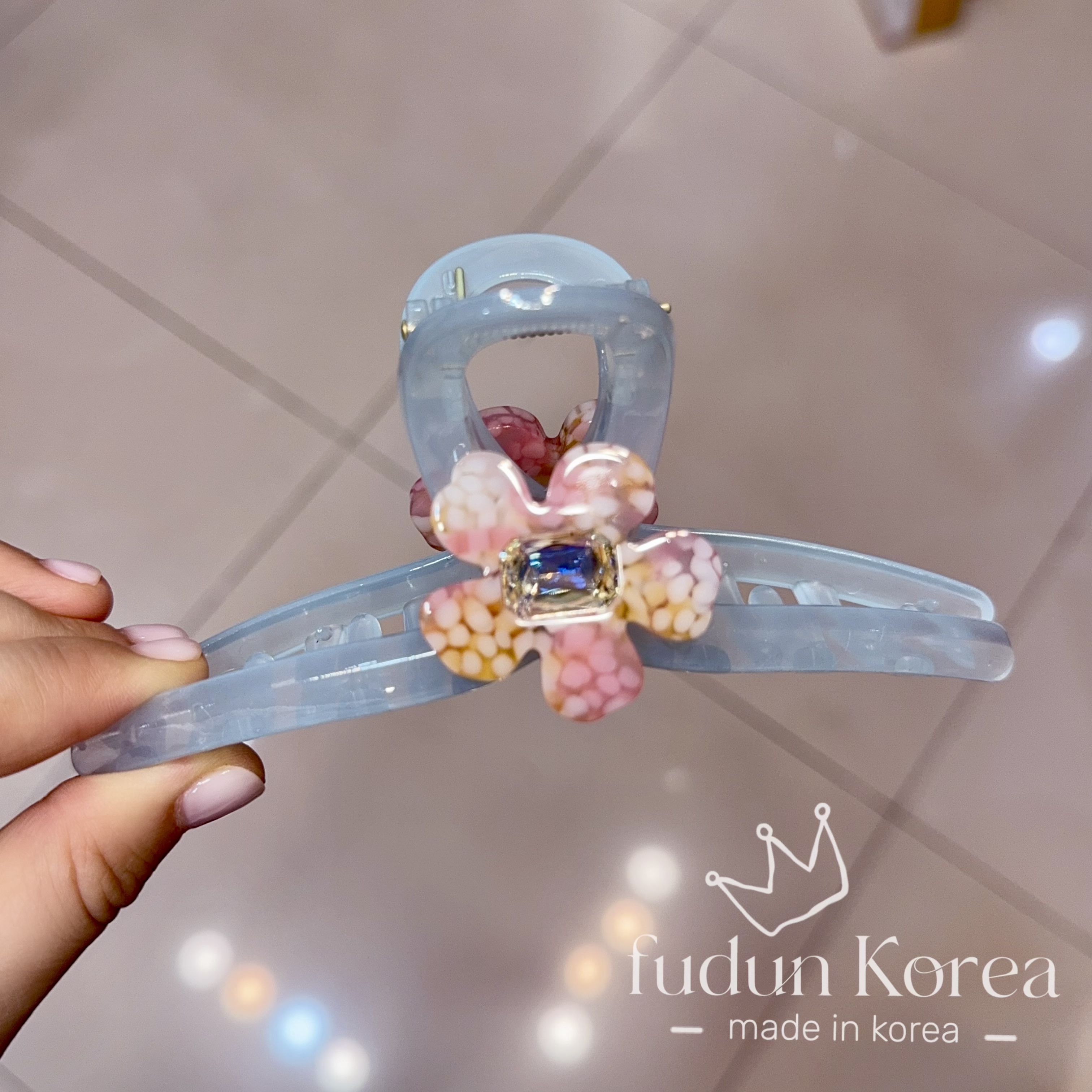 【樱花假日】发夹抓夹韩国进口水晶醋酸花朵后脑勺鲨鱼夹13cm