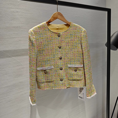 工厂店小香风短款圆领粗花呢外套