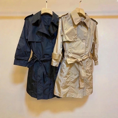 工厂店五分袖翻领英伦风风衣外套