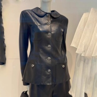 2026年独特漂亮春季 超好看气质收腰小香风黑色皮衣外套女 欧货爆款