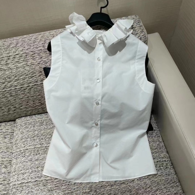 欧洲站2026年夏新款原宿荷叶领反穿小众设计无袖白衬衣女背部纽扣