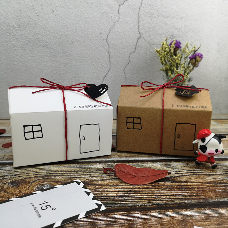 10个价ins风房子雪花酥 巧克力牛轧糖饼干喜糖果烘焙包装盒吊牌