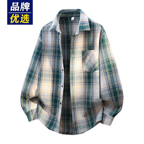 品牌优选格子长袖衬衫男士春秋季港风休闲宽松青少年内搭衬衣上衣