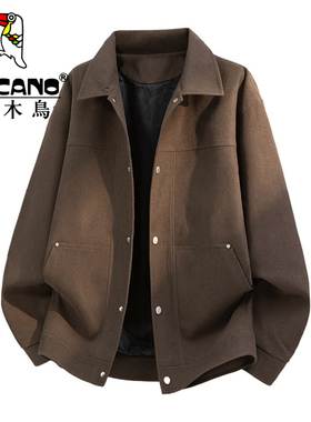 啄木鸟美式复古立领外套男春秋季宽松休闲潮牌夹克新款百搭上衣服