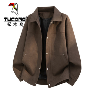 百搭上衣服 宽松休闲潮牌夹克新款 啄木鸟美式 复古立领外套男春秋季