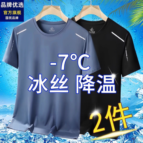 品牌优选夏季冰丝速干短袖T恤男士潮流百搭透气弹力凉感休闲上衣