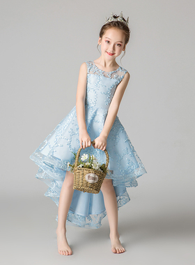 儿童礼服公主裙女童蓬蓬纱蓝色花童走秀主持人钢琴演出服表演夏季