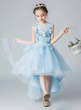 女童礼服公主裙生日蓝色小女孩花童婚纱儿童主持人钢琴演出服夏季