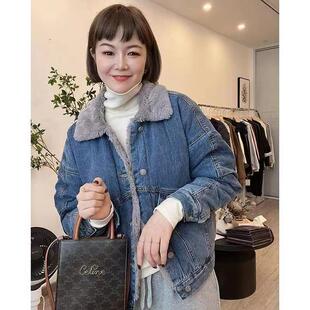 羊羔毛加绒加厚牛仔外套女2024年秋冬新款韩版宽松小个子棉衣棉服